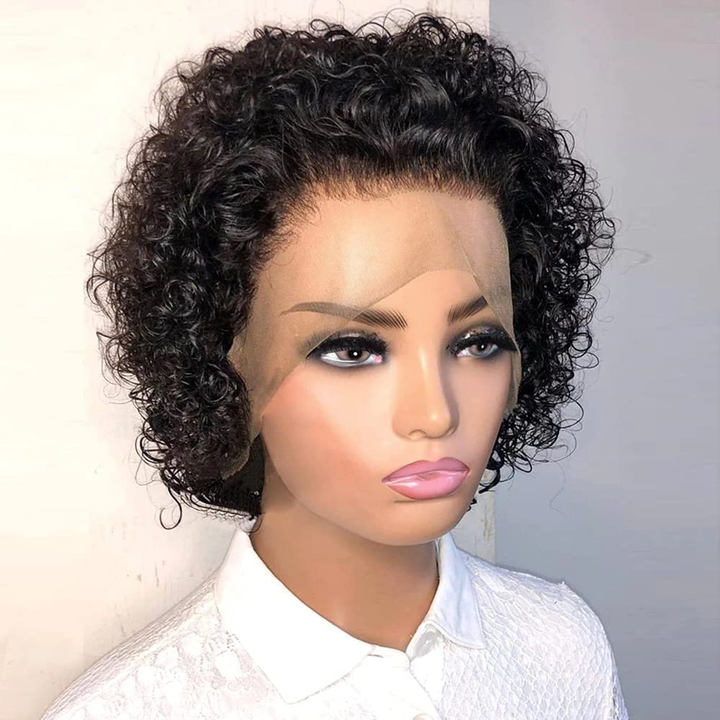 Lumiere Short Curly Lace Front Wigs 13x1 Water Wave Human Hair Wigs Pixie Cut Transparent Lace Wig for Black Women