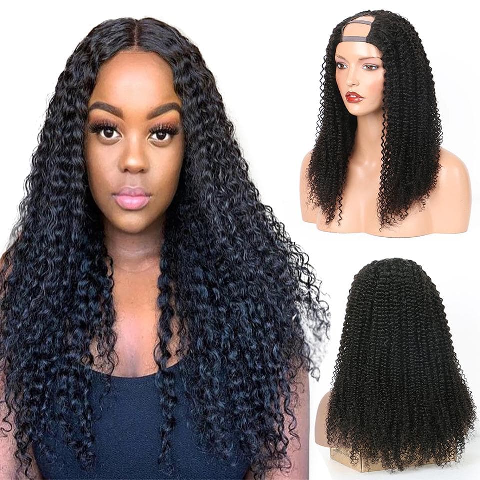 Kinky Curly U Part Glueless Perruques de cheveux humains Cheveux vierges brésiliens pour les femmes noires
