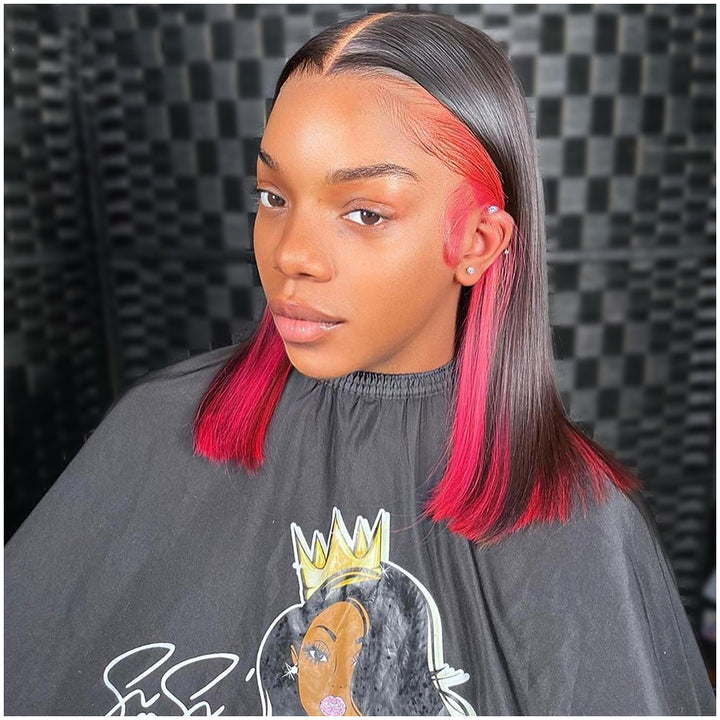 Highlight Pink Short Bob Wig 13x4 Lace Front Human Hair Wigs Brazilian Bob Wigs Straight 4x4 Lace Closure Wigs Pre Plucked