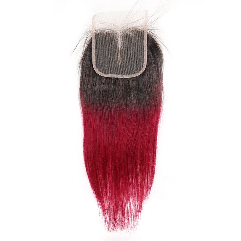 Lumiere Ombre 1B/BURG Straight Hair 3 Bundles With Closure 4x4 pre Colored 100% virgin human hair - Lumiere hair