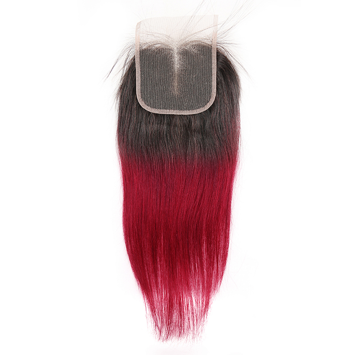 Lumiere Ombre 1B/BURG Straight Hair 3 Bundles With Closure 4x4 pre Colored 100% virgin human hair - Lumiere hair
