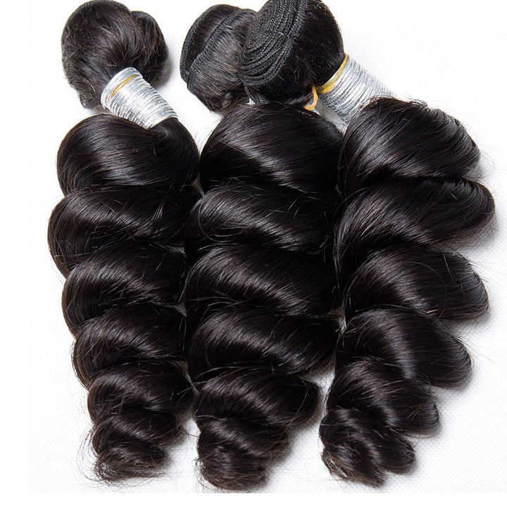 Loose Wave 3 Bundles With Closure 6x6 lace 100% virgin human hair