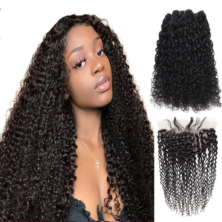 Lumiere Hair Pixie Curly Human Hair Bundles With 13x4 HD Lace Frontal Brazilian Virgin Hair Extensation