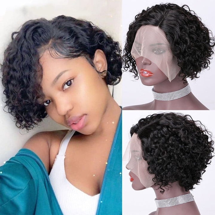 Ship In 24Hours-Lumiere Water Wave Short Bob T Part Lace Left Side Part Wig For Women Pre Plucked Hairline