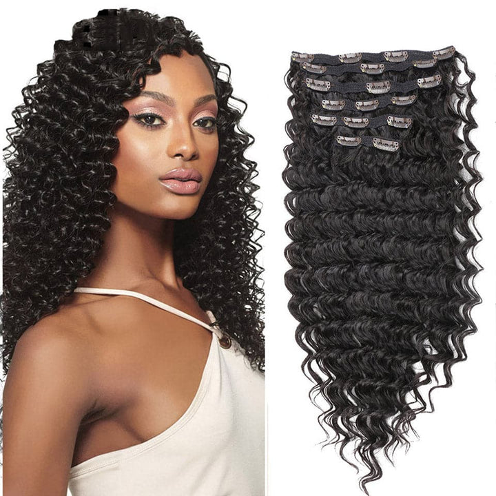 Brazilian Deep Wave Clips In 8PCS 120Grams/Set Natural Color Weft Extensions