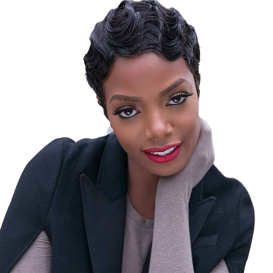 Lumiere Short Wigs Human Hair For Women Part Lace Wig Brazilian Finger Wave Wig Short Pixie Cut Wig Natural Color Glueless 150%