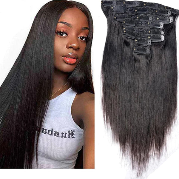Ship In 24Hours-Lumiere Straight Hair Clip In Human Hair Extensions 8 Pieces/Set 120G