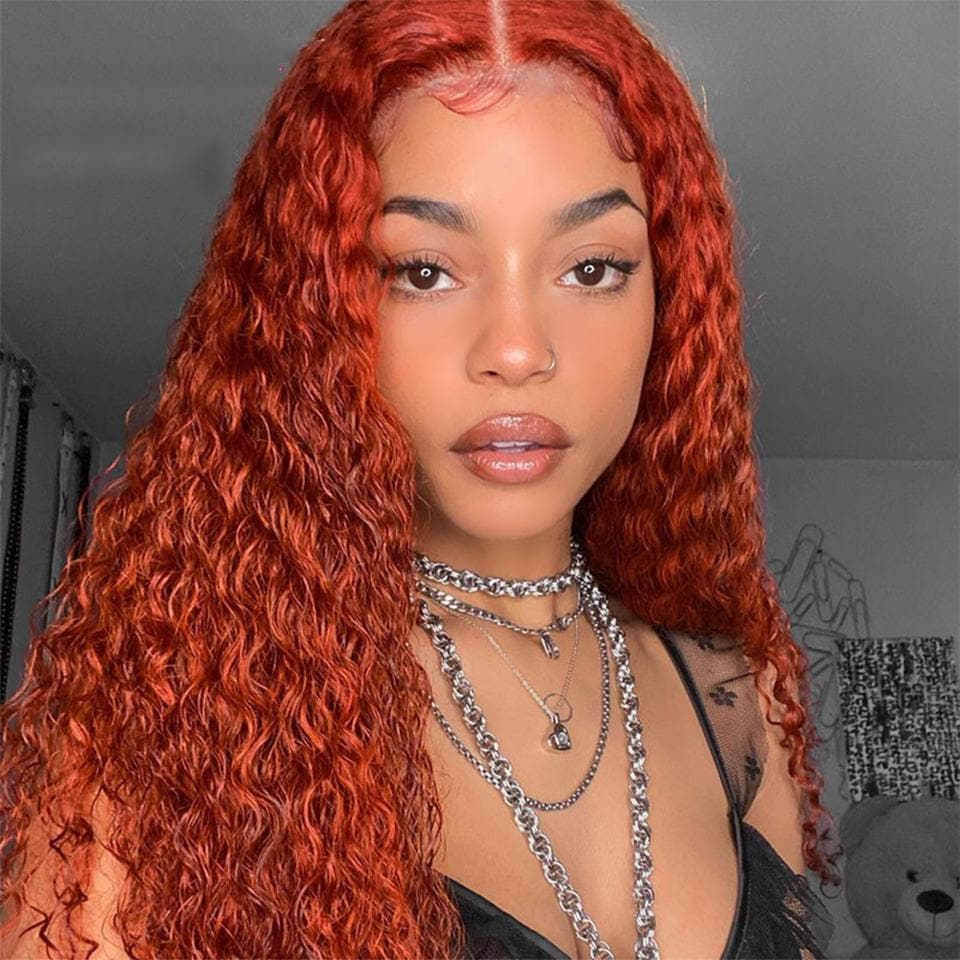#350 Ginger 13x4 5x5 Lace frontal Water Wave Wigs with Baby Hair For Women