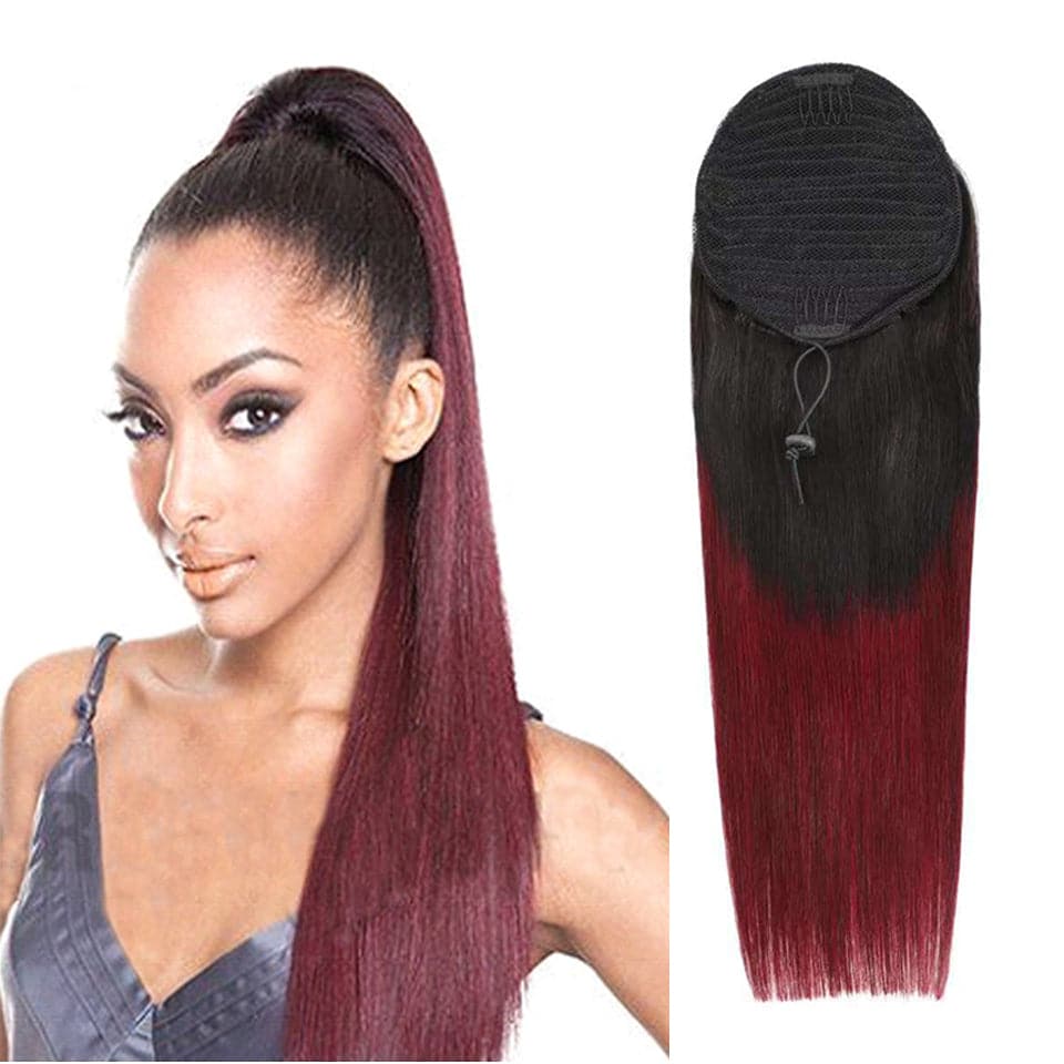 1B/99J Straight Drawstring Ponytail Brazilian Human Hair Extensions Non-Remy