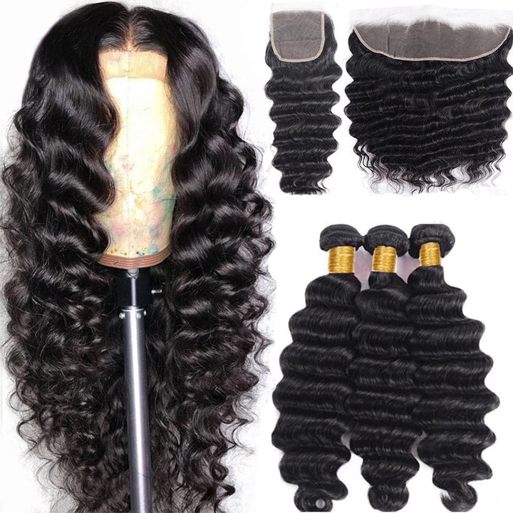 Loose Deep Wave Peruvian Hair 3 Bundles with 4x4 Closure / 13x4 Frontal  100% Human Hair extension