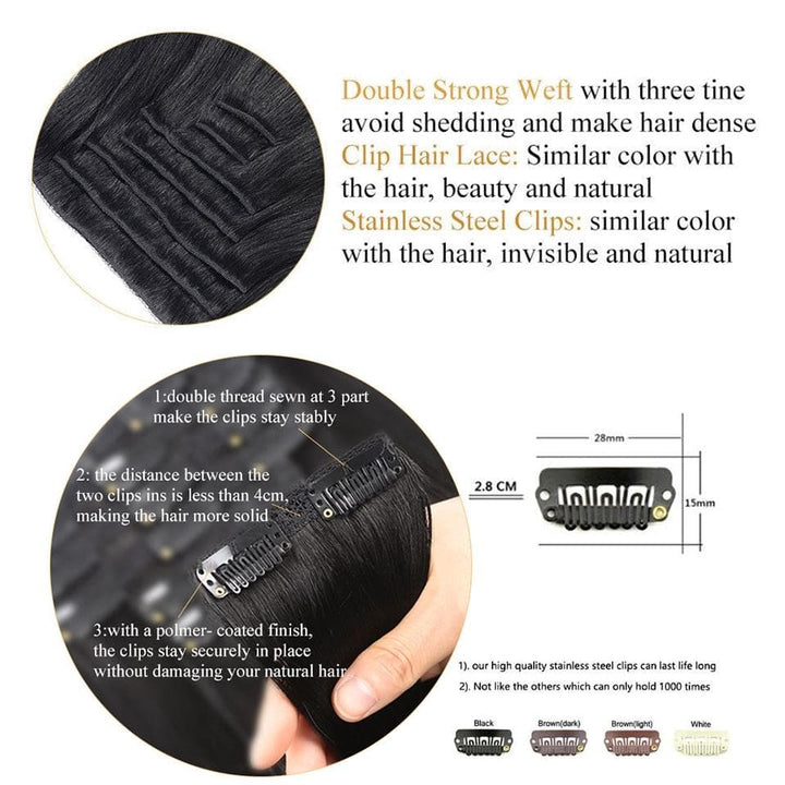 Ship In 24Hours-Lumiere Straight Hair Clip In Human Hair Extensions 8 Pieces/Set 120G