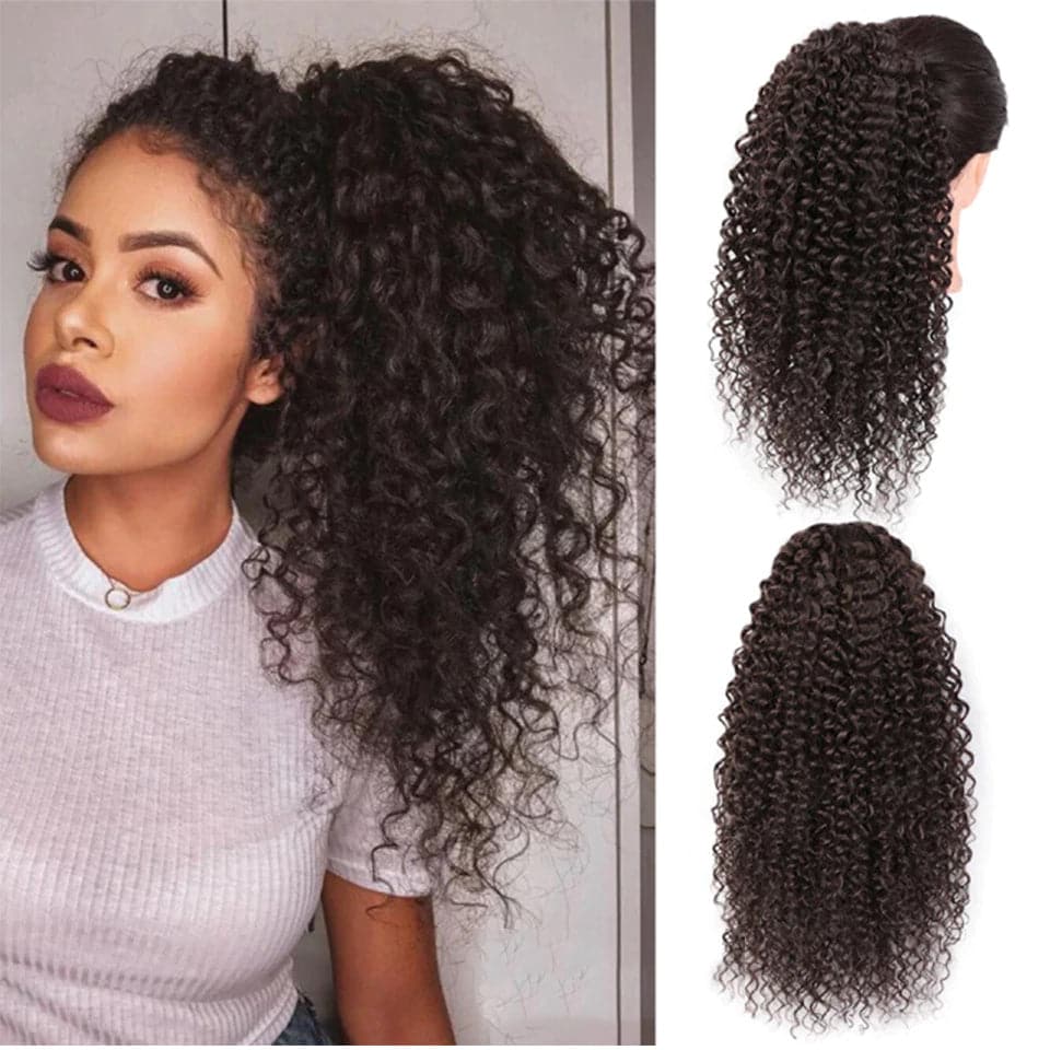 #2 Dark Brown Afro Curly Drawstring Ponytail Human Hair Extensions