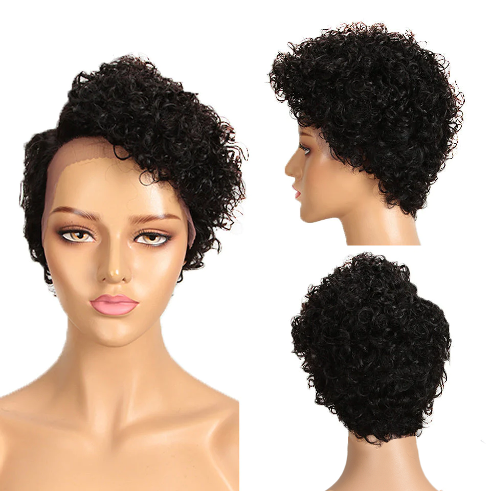 Ship In 24Hours-Lumiere Natural Black 13x4x1 Side Part Lace Curly Short Pixie Cut Bob wig for Women