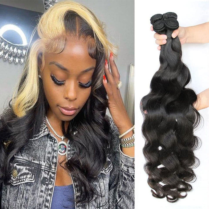 Natural Black Body Wave Hair 4 Bundles with 613 Honey Blond 4x4 HD Lace Closure Hair Extensation