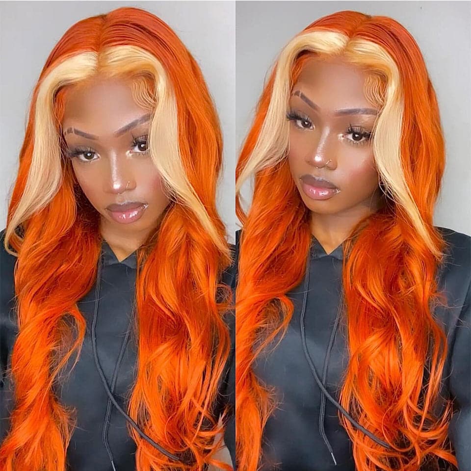 Body Wave Hair Bundles with Closure #350 Ginger Colored 4 Bundles With #613 Blonde 4x4 HD Lace Closure