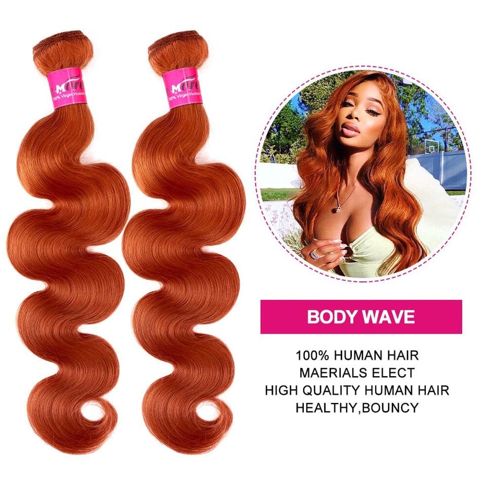 Body Wave Hair Bundles with Closure #350 Ginger Colored 4 Bundles With #613 Blonde 4x4 HD Lace Closure