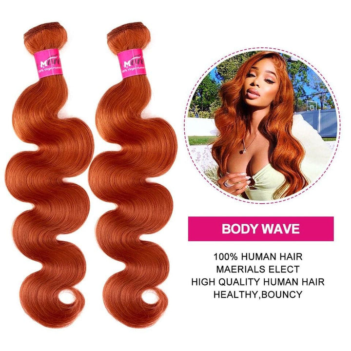 Body Wave Hair Bundles with Closure #350 Ginger Colored 4 Bundles With #613 Blonde 4x4 HD Lace Closure