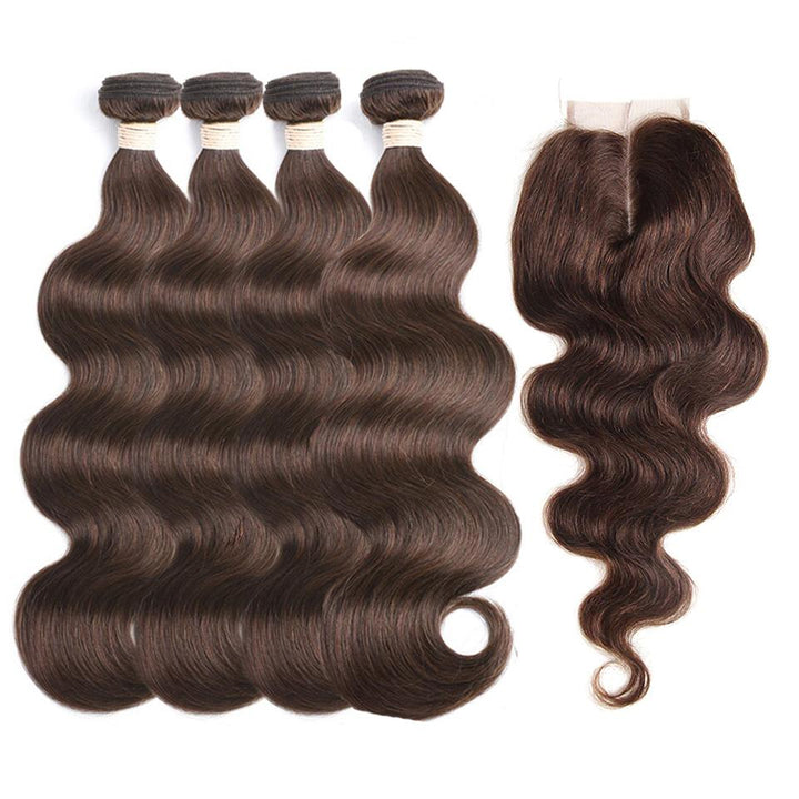 lumiere #4 Brown Body Wave 4 Bundles With 4x4 Lace Closure Pre Colored human hair - Lumiere hair