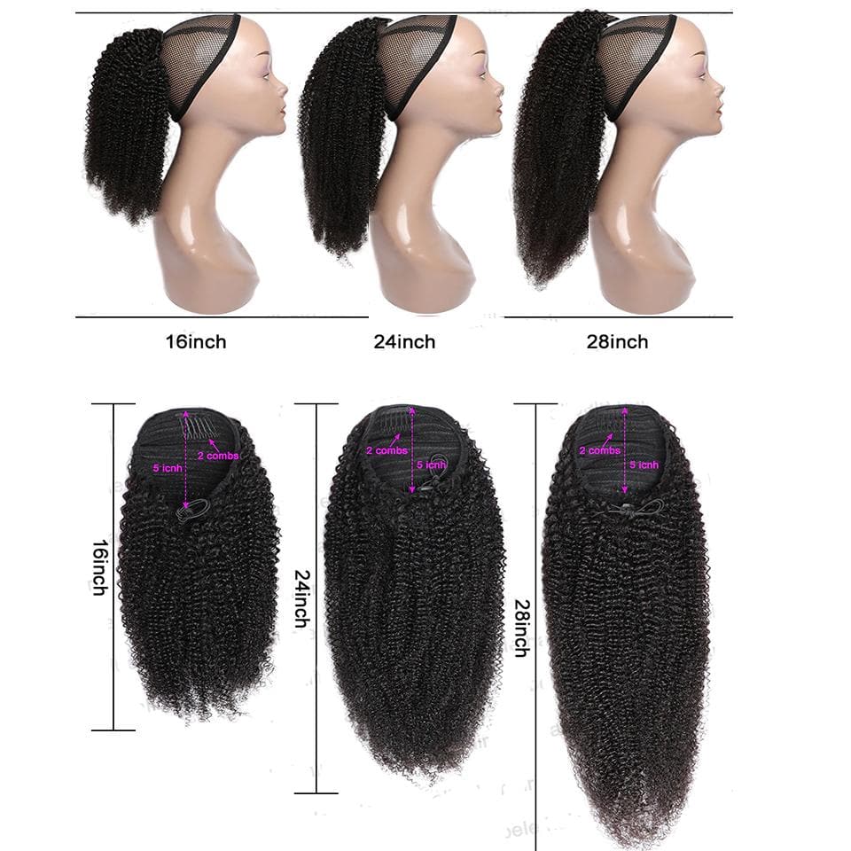 Ship In 24Hours-Lumiere Kinky Curly Drawstring Ponytail Human Hair Extensions For African American