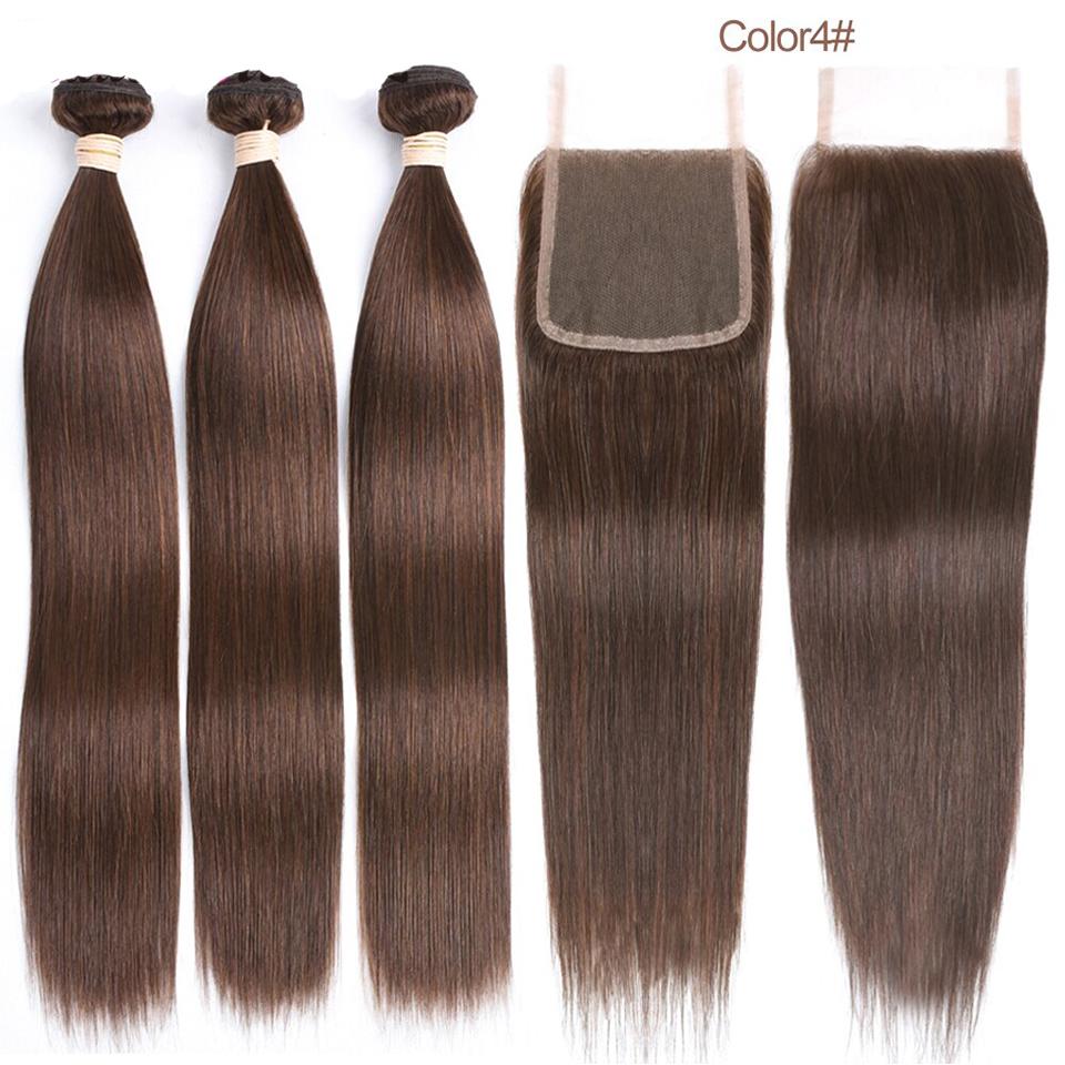 lumiere #4 Brown Straight Hair 4 Bundles With 4x4 Lace Closure Pre Colored human hair - Lumiere hair