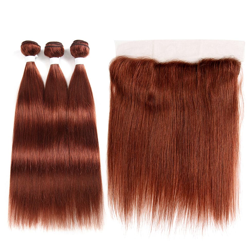 lumiere color #33 straight hair 3 Bundles With 13x4 Lace Frontal Pre Colored Ear To Ear(No Code Need)