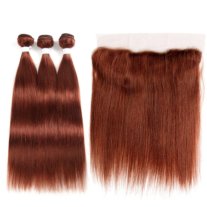 lumiere color #33 straight hair 3 Bundles With 13x4 Lace Frontal Pre Colored Ear To Ear(No Code Need)
