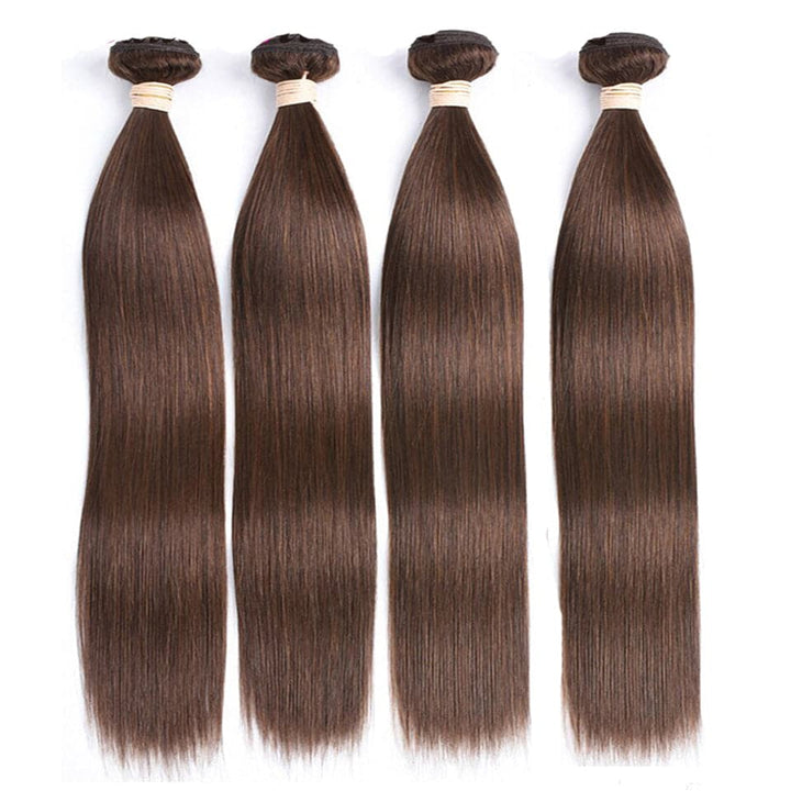 Color #4 Brown Straight Hair Weave 4 Bundles 100% Virgin Human Hair Extensions - Lumiere hair