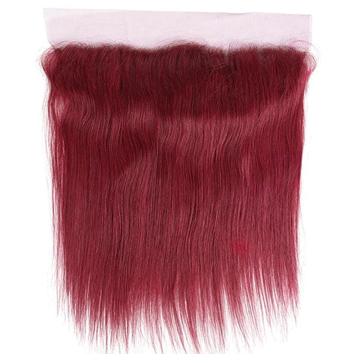 Red Bundles Color burg straight hair 4 Bundles With 13x4 Lace Frontal Pre Colored Ear To Ear
