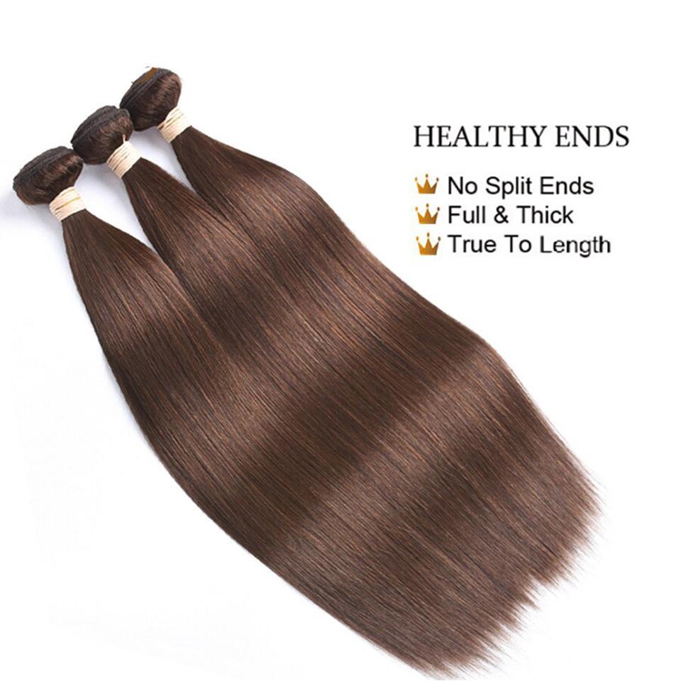 Color #4 Brown Straight Hair Weave 4 Bundles 100% Virgin Human Hair Extensions - Lumiere hair