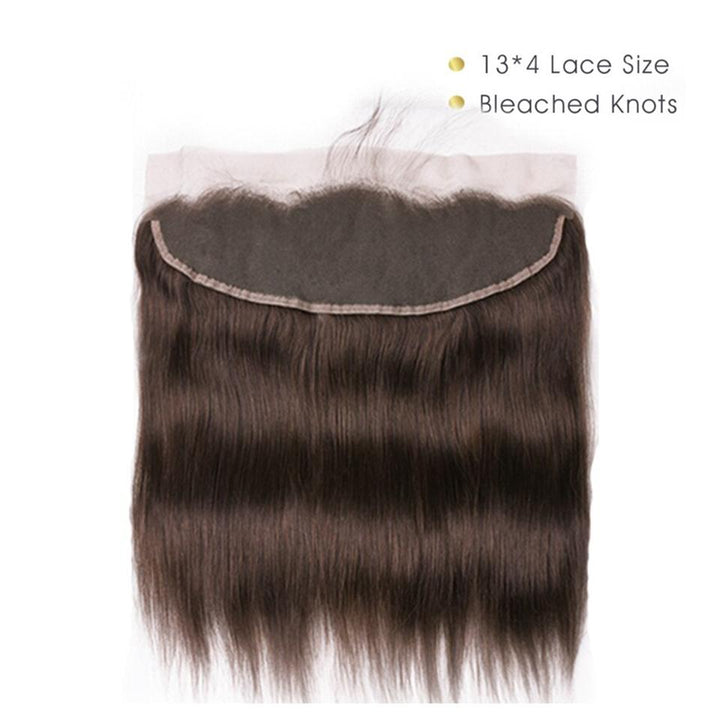 lumiere #4 Brown Straight Hair 3 Bundles With 13x4 Lace Frontal Pre Colored Ear To Ear - Lumiere hair