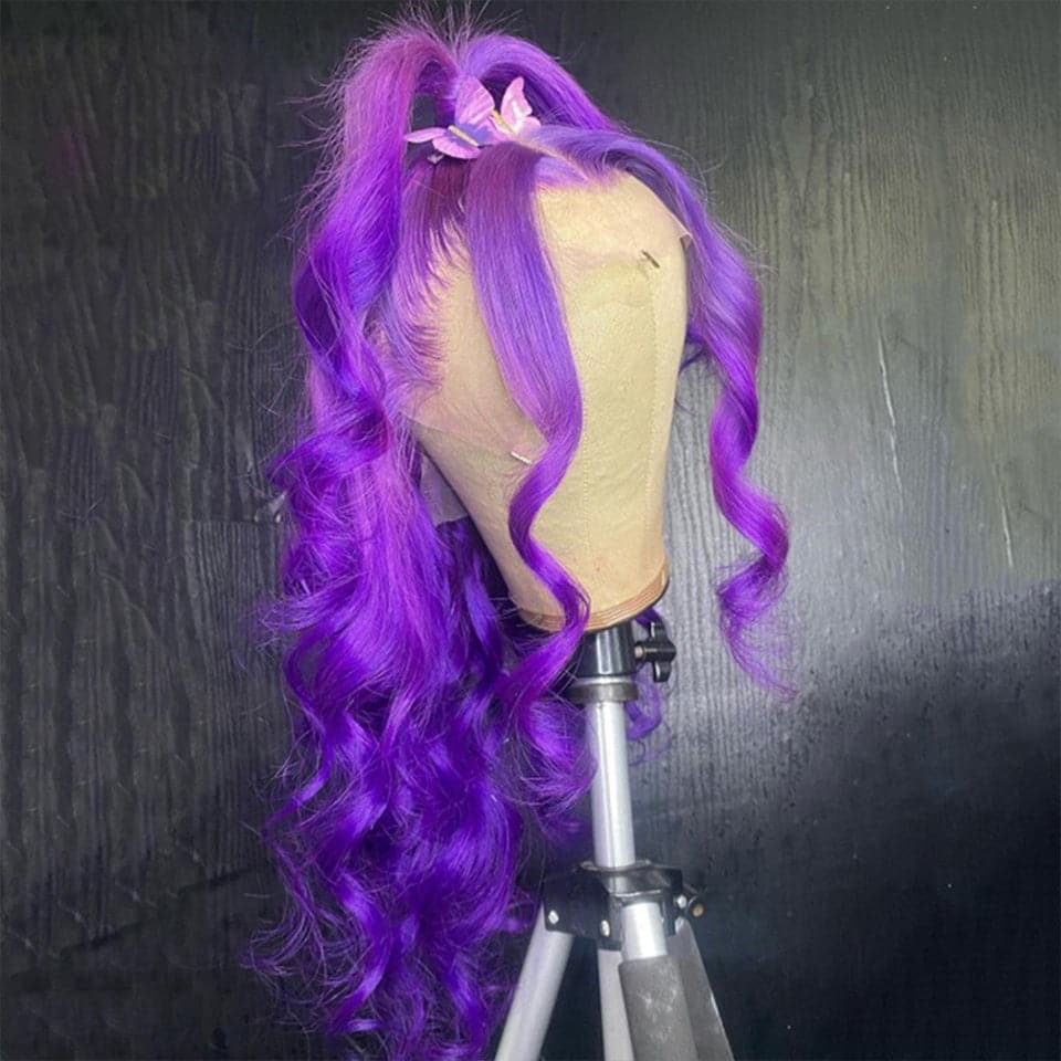 Purple Body Wave Transparent Lace Front Human Hair Wigs for Black Women