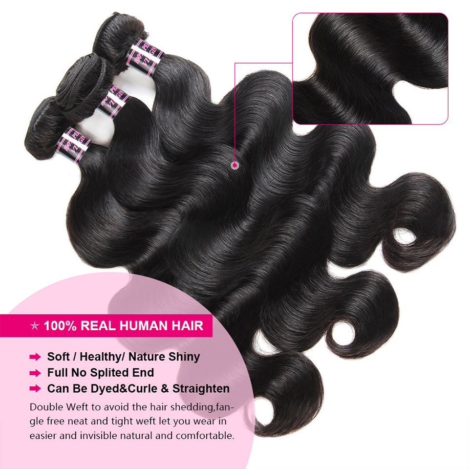 Brazilian Body Wave 3 Bundles With 13x4 Lace Frontal Human Hair