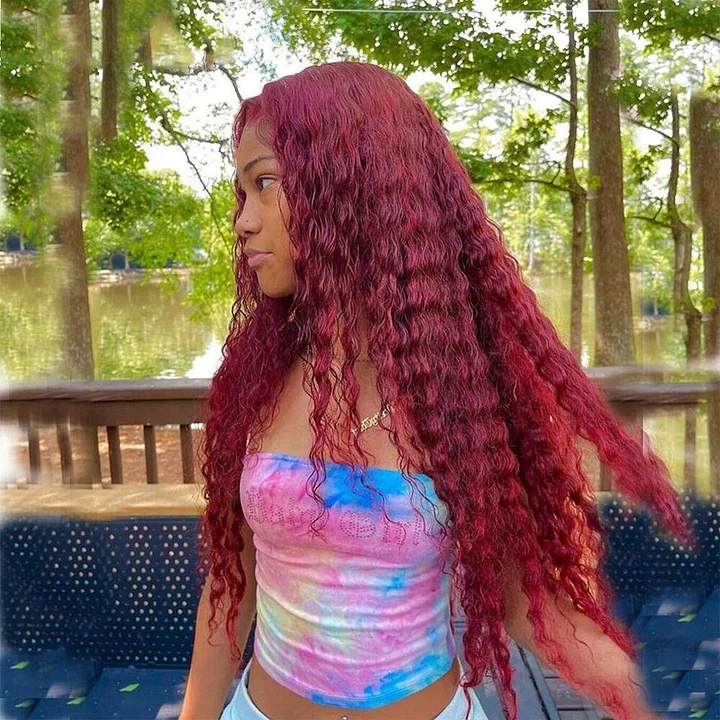 #Burg Deep Wave 4x4/5x5/13x4 Lace Closure/Frontal 150%/180% Density Wigs For Women