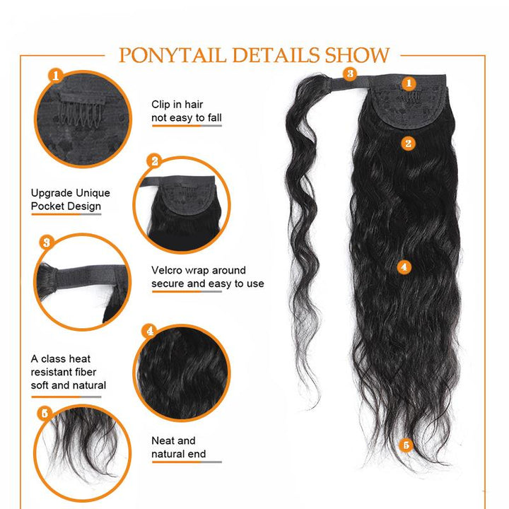 Ship In 24Hours-Lumiere Body Wave Wrap Around Ponytail Human Hair Extension Natural Black