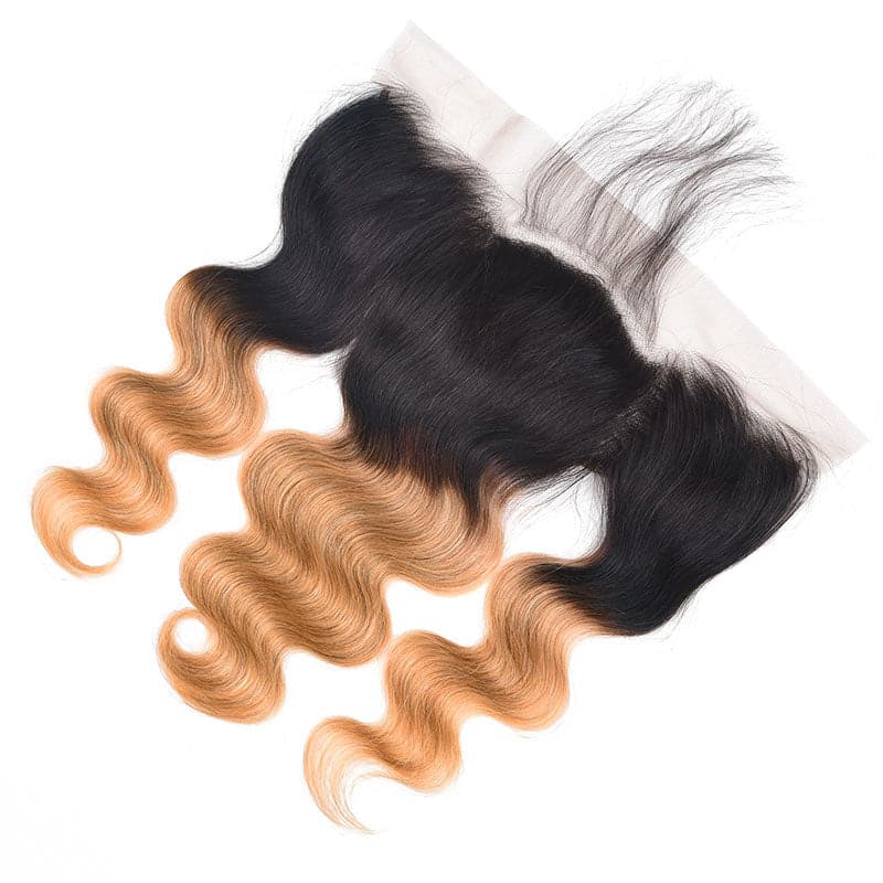 lumiere 1B/27 Ombre Body Wave 3 Bundles With 13x4 Lace Frontal Pre Colored Ear To Ear