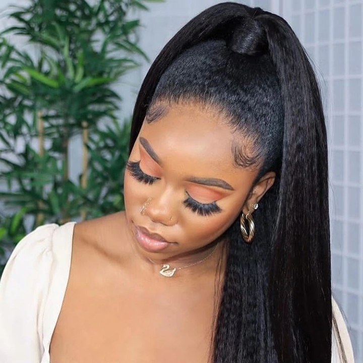 Ship In 24Hours-Lumiere Kinky Straight Wrap Around Ponytail Human Hair Brazilian Extensions For Women