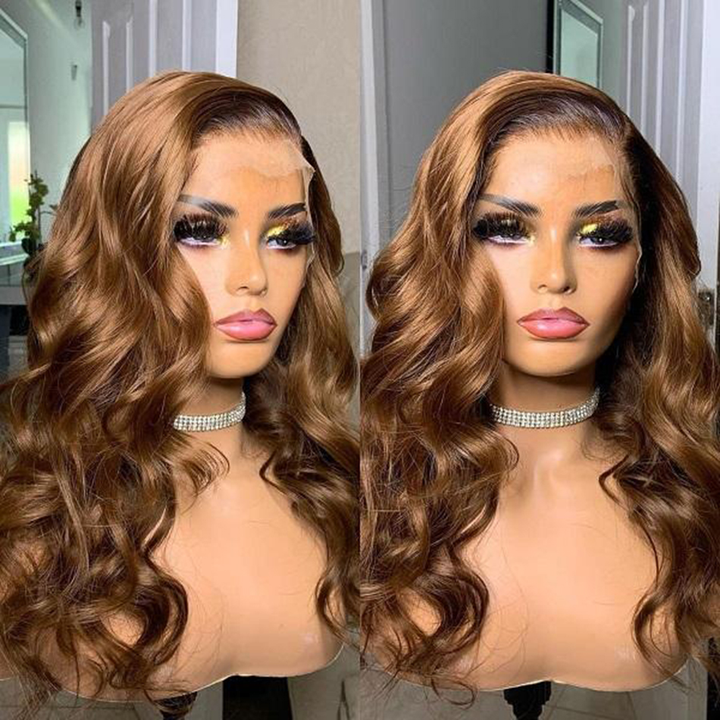 Human Hair 4X4/13X4/13x1x4 T part/Lace Front Wig #750 Color Body Wave Wig 150%