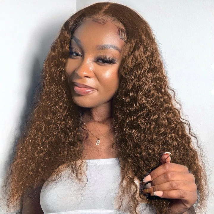 Chocolate Brown Kinky Curly 4x4/5x5/13x4 Lace Clolsure/Frontal 150%/180% Density Wig for Women Pre Plucked