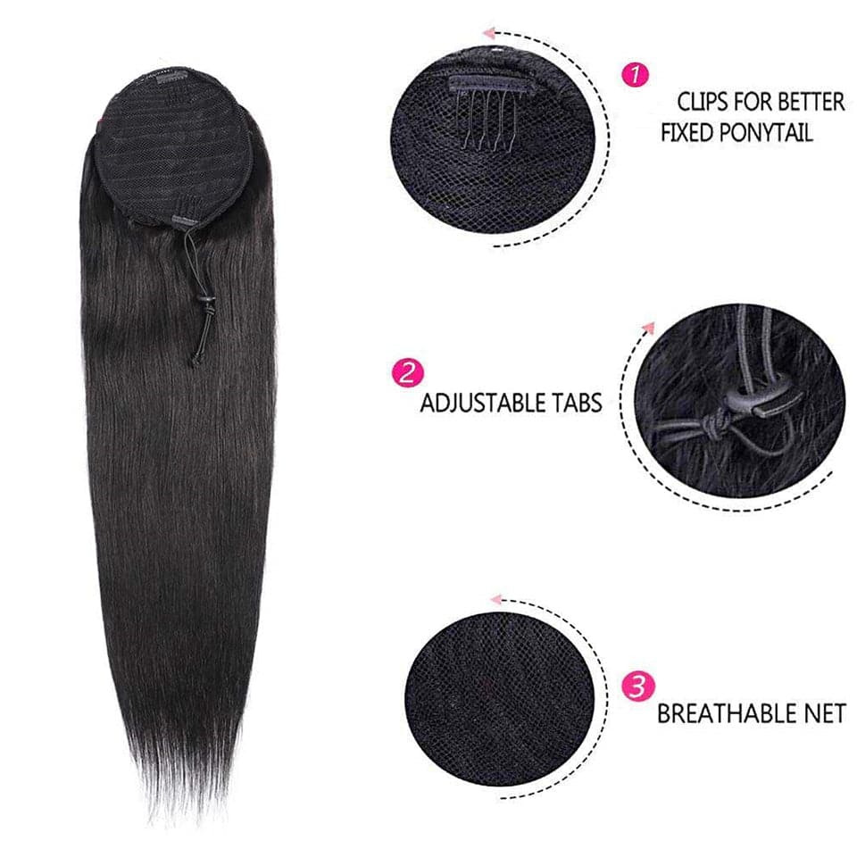 Brazilian Straight Drawstring Ponytail Extensions Natural Hair