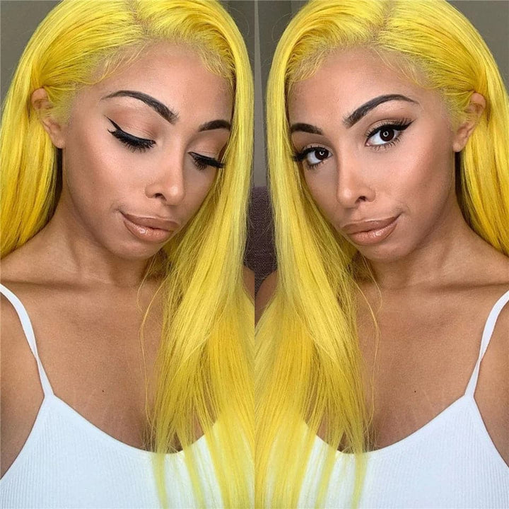 Cheveux humains vierges de perruques frontales en dentelle droite jaune avec des cheveux de bébé