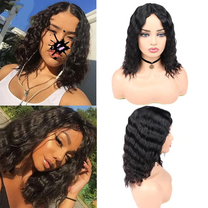 Loose Deep Wave Wigs Middle Part 100% human Hair Full Machine Made Wigs None Lace