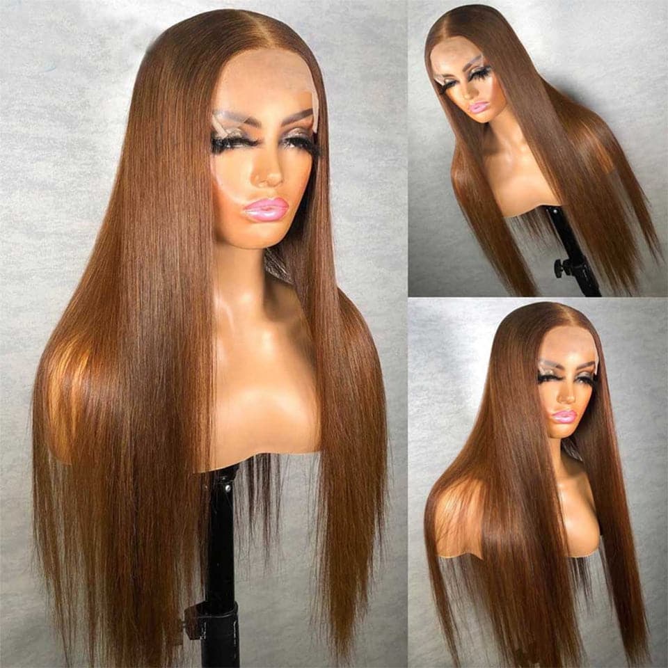 Skunk Stripe Light Brown Straight 4x4/13x4 Lace Front Wigs For Women