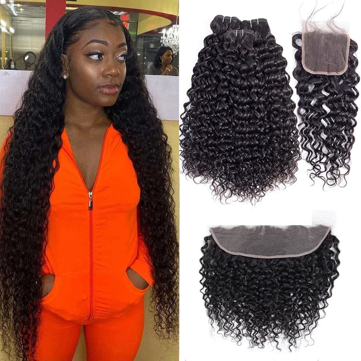 Peruvian Water Wave 4 Bundles With 4x4 Closure 8-40Inch Natural Wave Hair Extension Remy Human Hair