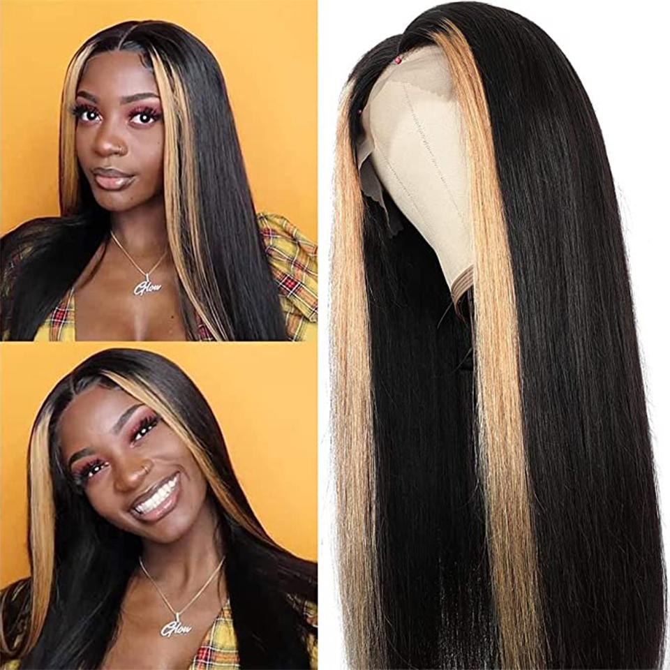 Honey Blonde Highlight Straight Lace Front Wig Natural Hairline