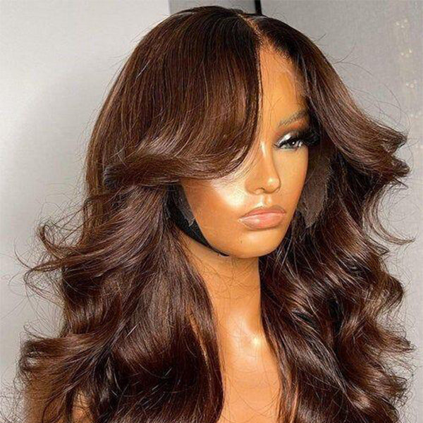 Chocolate Brown Body Wave 13x4 Transparent Lace Frontal Wig For Women
