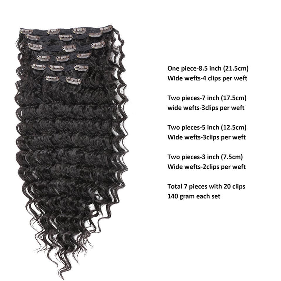 Brazilian Deep Wave Clips In 8PCS 120Grams/Set Natural Color Weft Extensions