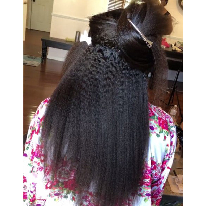 Kinky Straight Human Hair 4 Bundles With 13x4 Frontal Remy Hair Extensions Natural Color Kinky Straight Bundles
