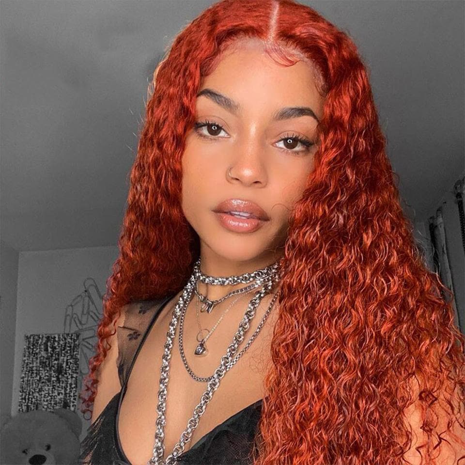 #350 Ginger 13x4 5x5 Lace frontal Water Wave Wigs with Baby Hair For Women