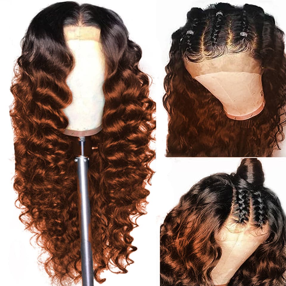 1B/33 Ombre Loose Deep Wave Wig Highlight Brown Lace Front Human Hair Wigs 13x4 HD Lace Frontal Wig Deep Wave Frontal Wig