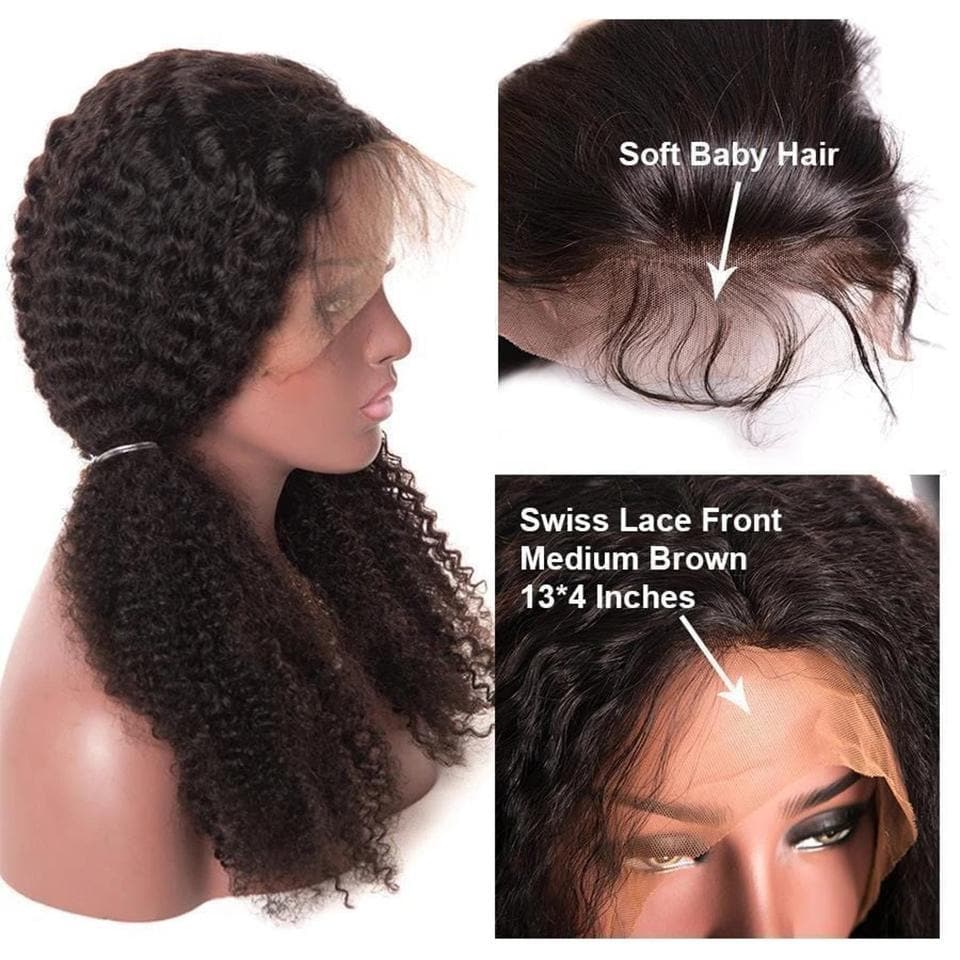 150% Density Kinky Curly Lace Frontal / Closure Virgin Human Hair Wigs With Baby Hair - Lumiere hair